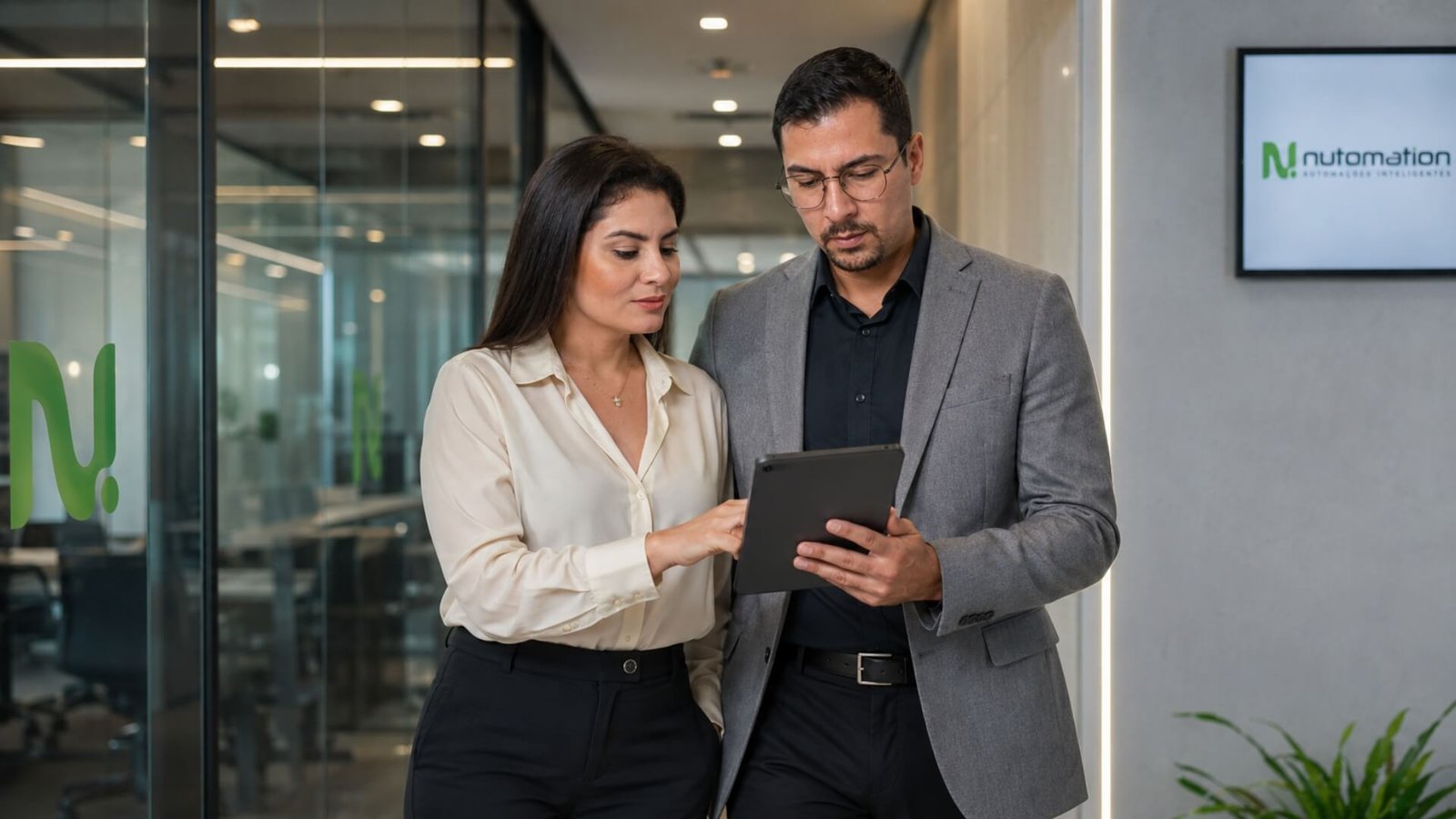 Sócios da Nutomation analisando estratégia em ambiente corporativo
